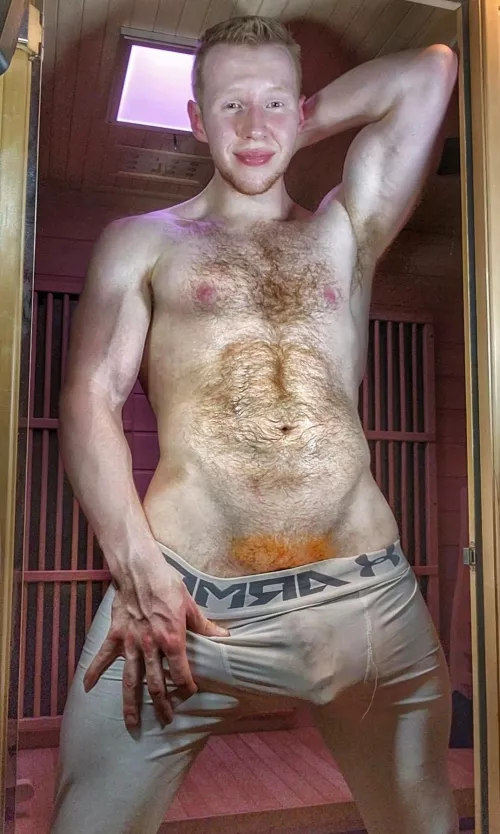 Give me a tongue bath in the sauna bro and I'll shove my wet cock inside your ass and fill you until your ass is drooling, wanting more of my ginger cock.