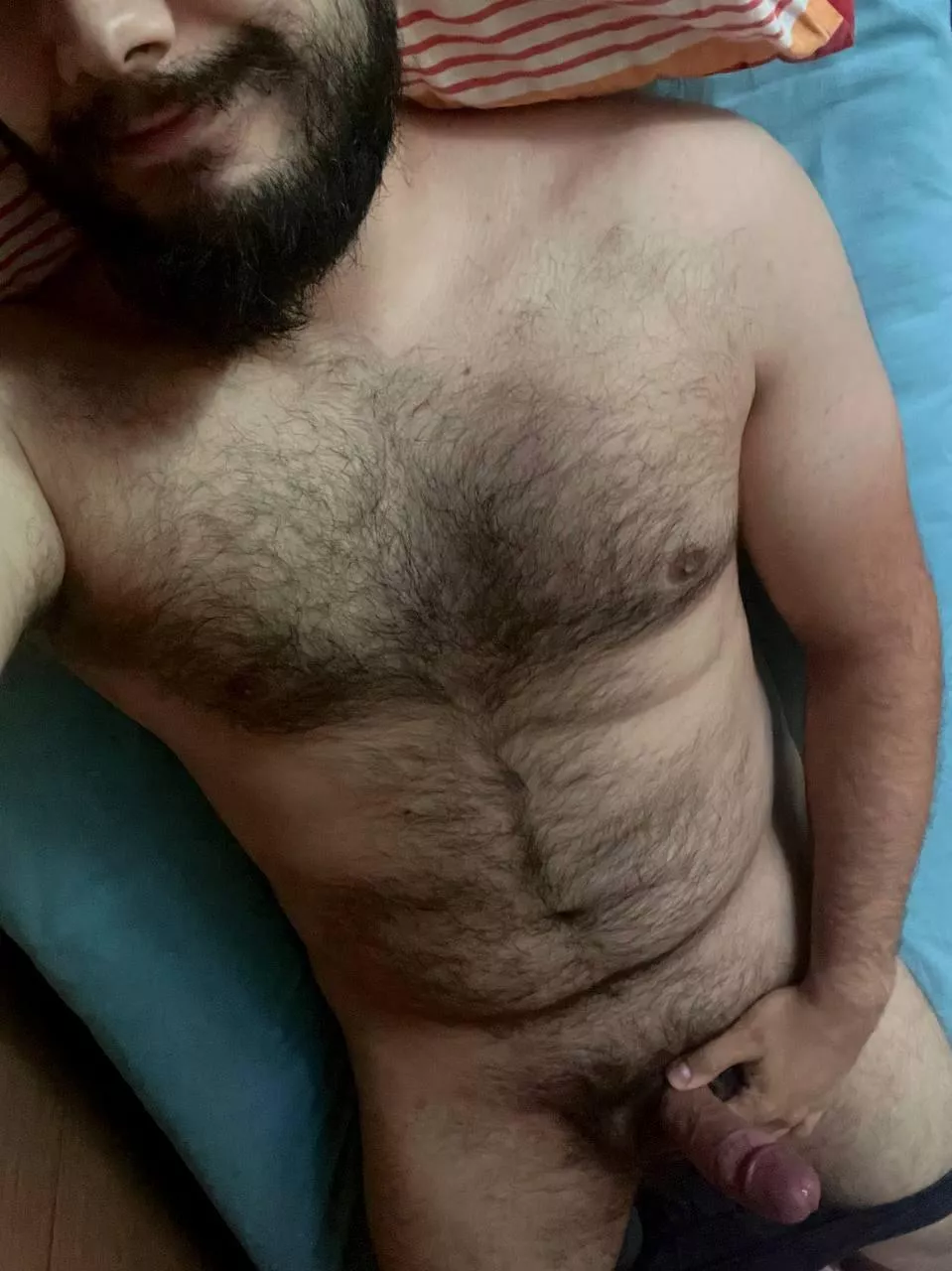 Just woke up, excuse the scruffy bearded look. I’d be in need of some help with this big hairy hard cock…