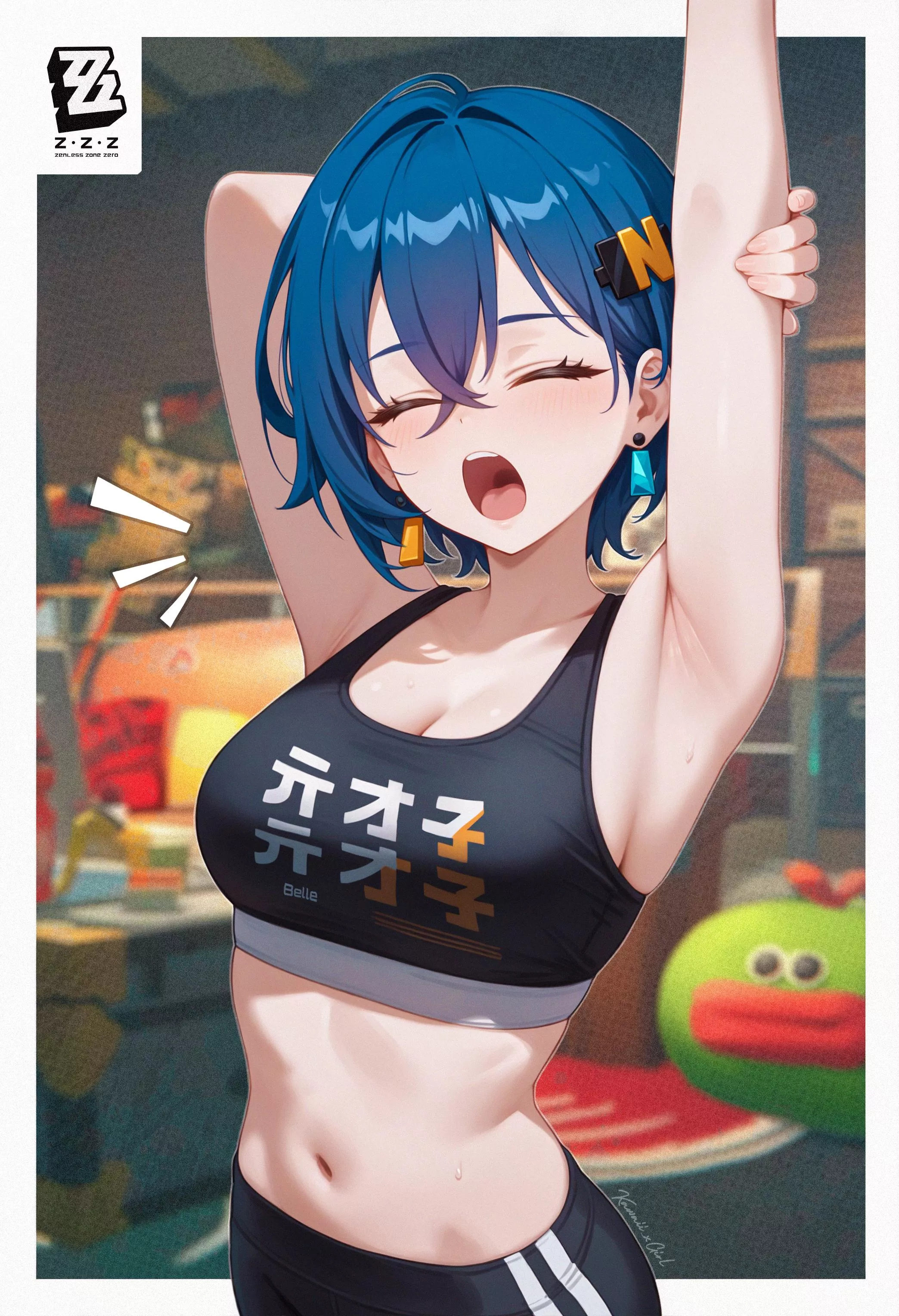 Belle stretching in gym clothes 