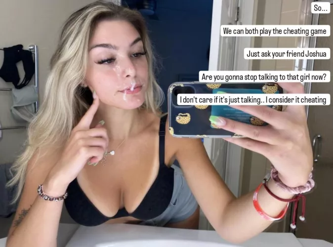 Just talking to a girl is considered cheating to your gf so she decided to get revenge on you