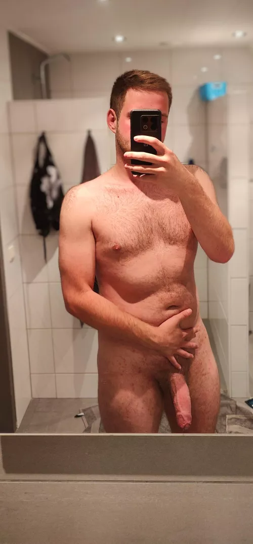 Hope you all enjoy a heavy semi-hard cock just hanging there before a shower
