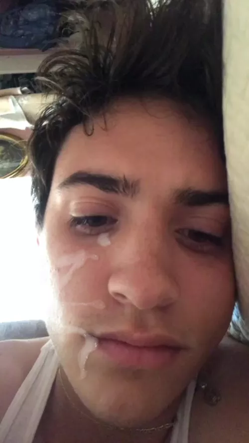 My roommate caught me napping and shot his load on my face 