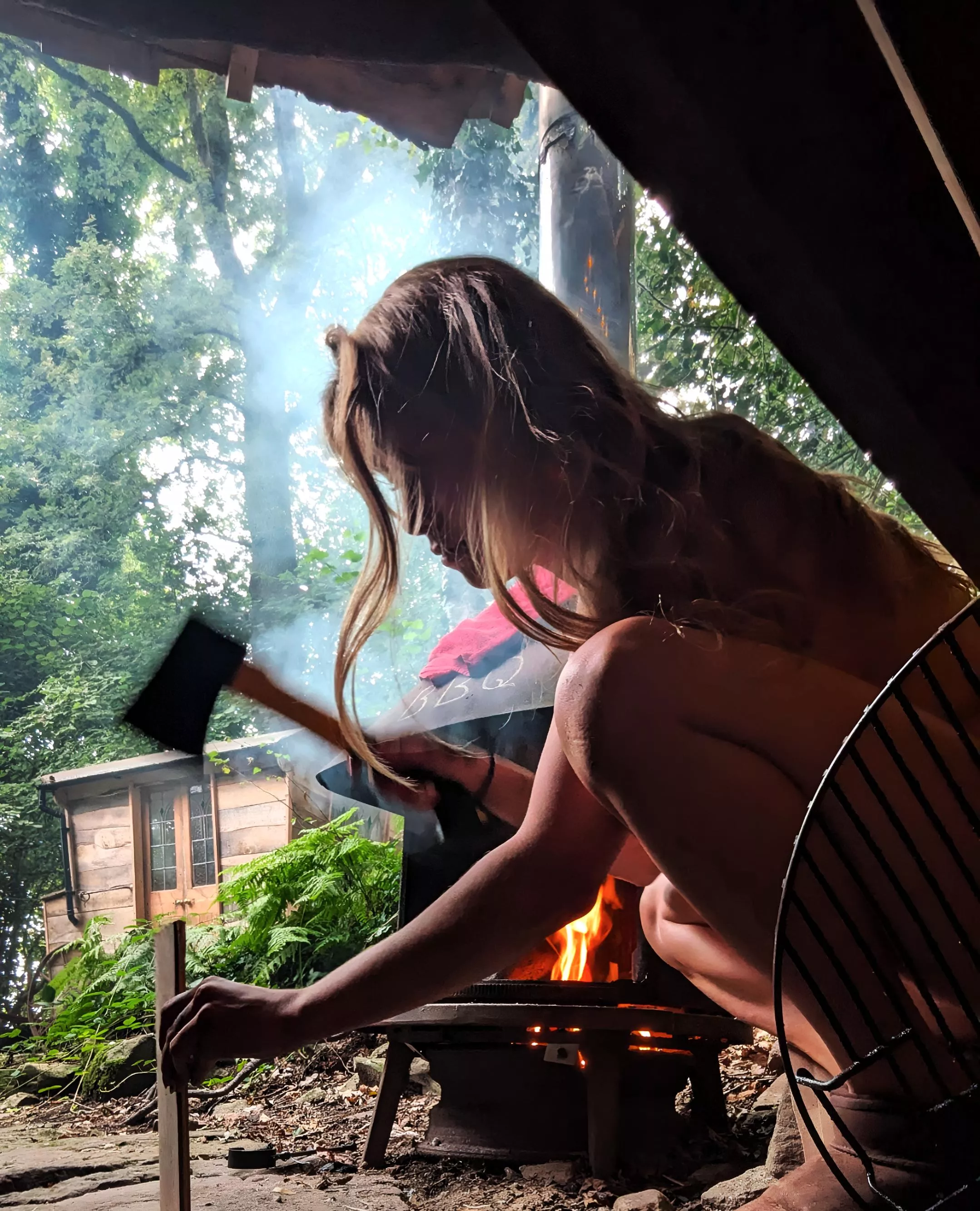 Axeing wood for the cabin 🙏🏼🔥