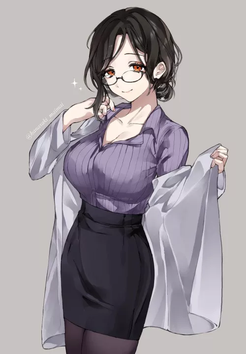 Mom is ready to go out after a day working in the lab.