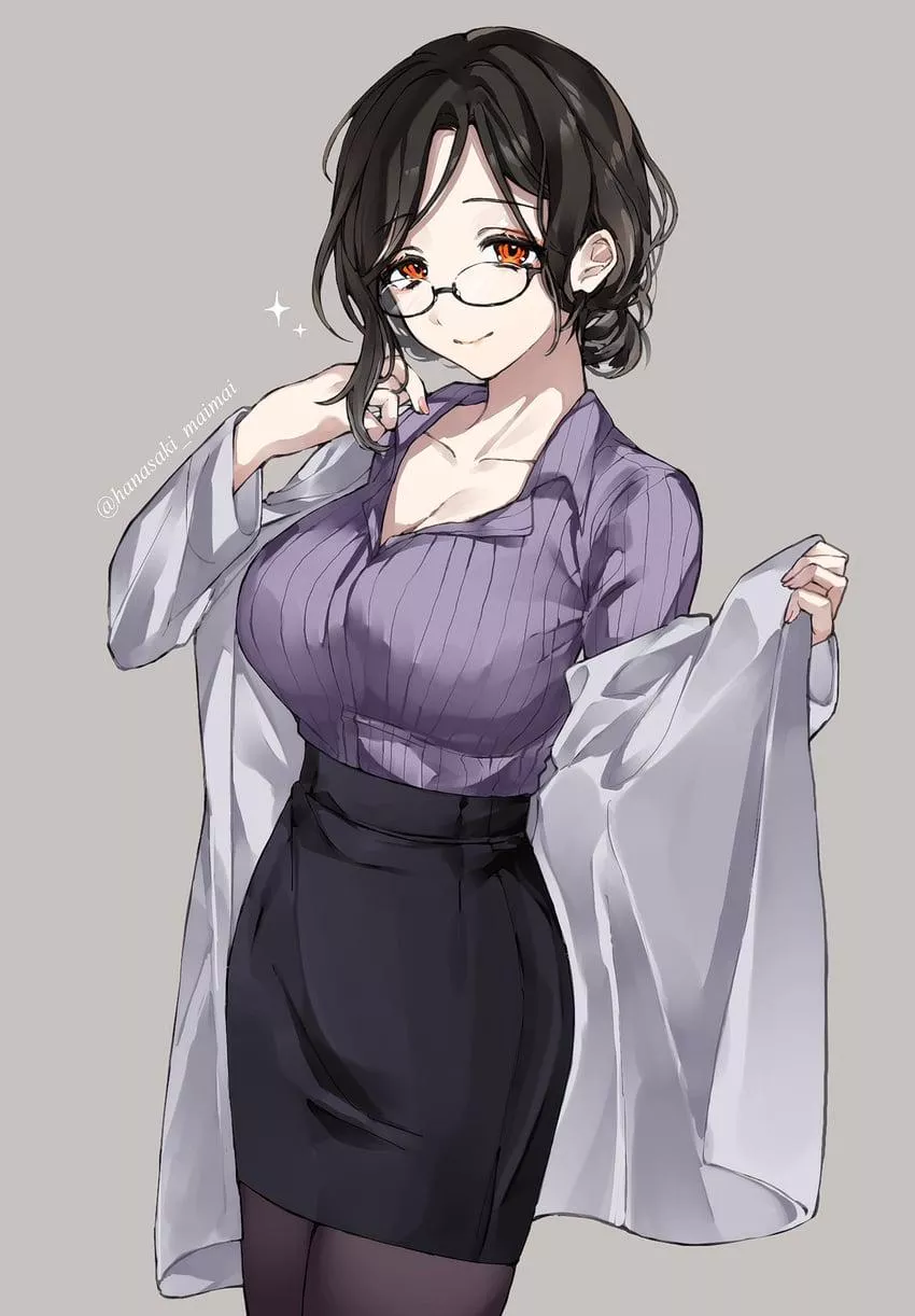 Mom is ready to go out after a day working in the lab.