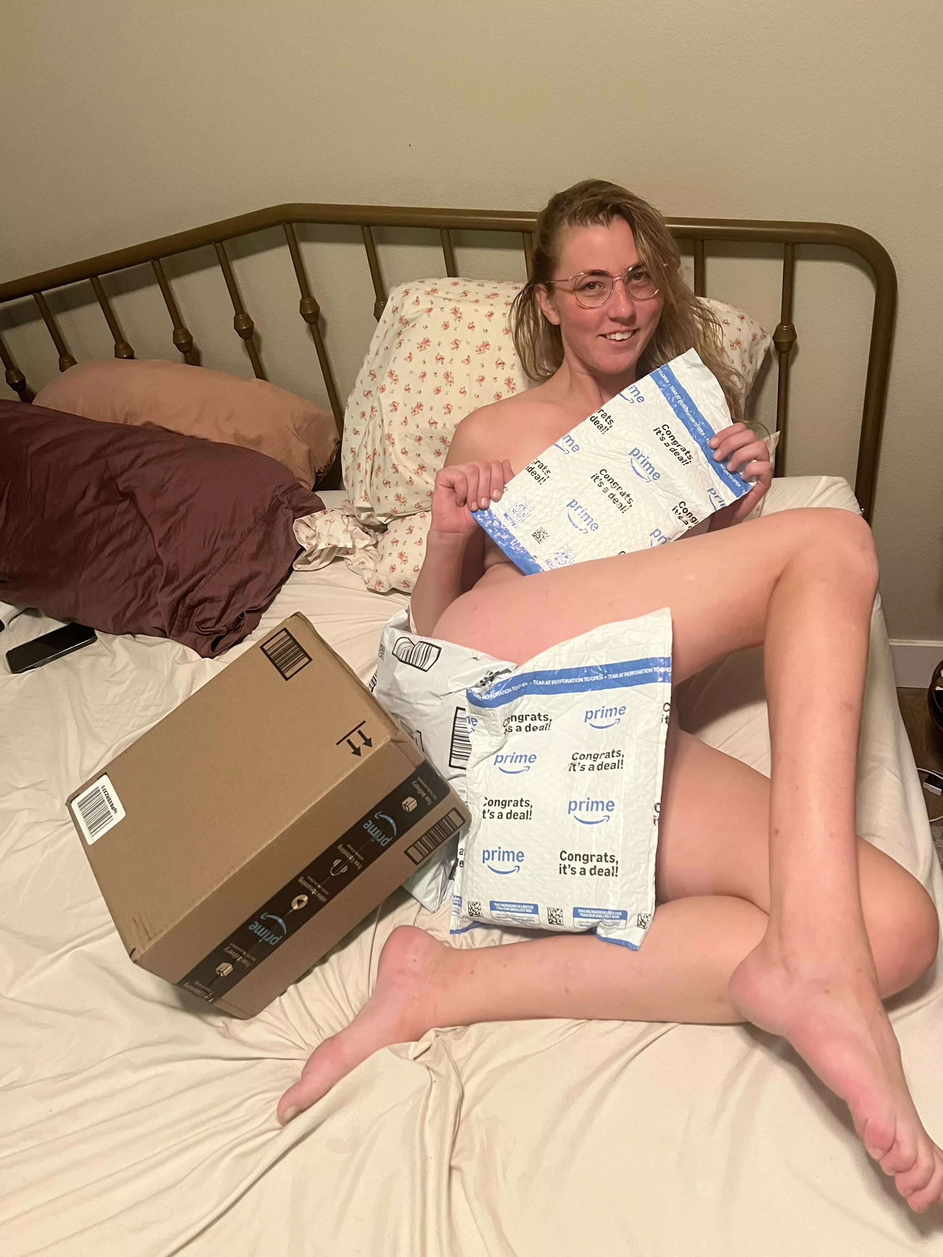 Unwrapping birthday presents naked but still wanting an audience [F] 