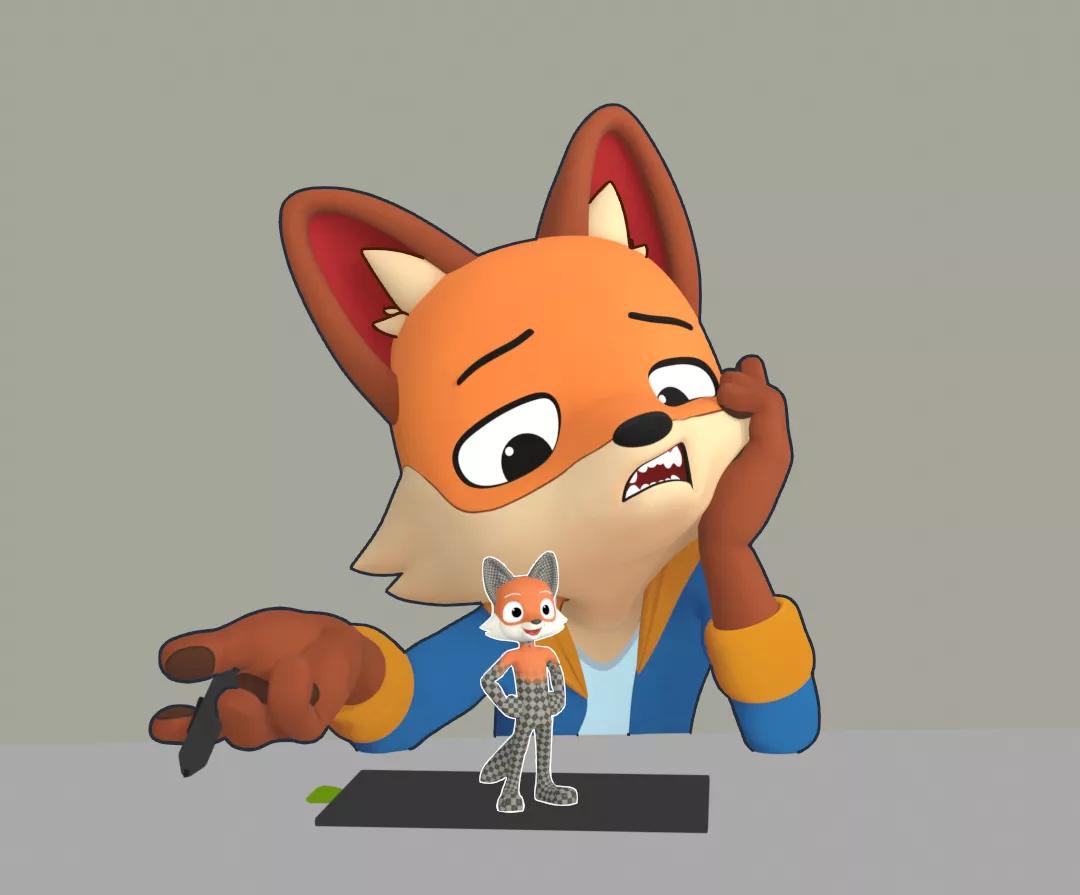 I finally finished painting my 3D character! Wasted a lot of time, but the result isn't that bad. So i made this scene that represents my 4th repainting attempt just to remember not to repeat my stupid mistake again! 