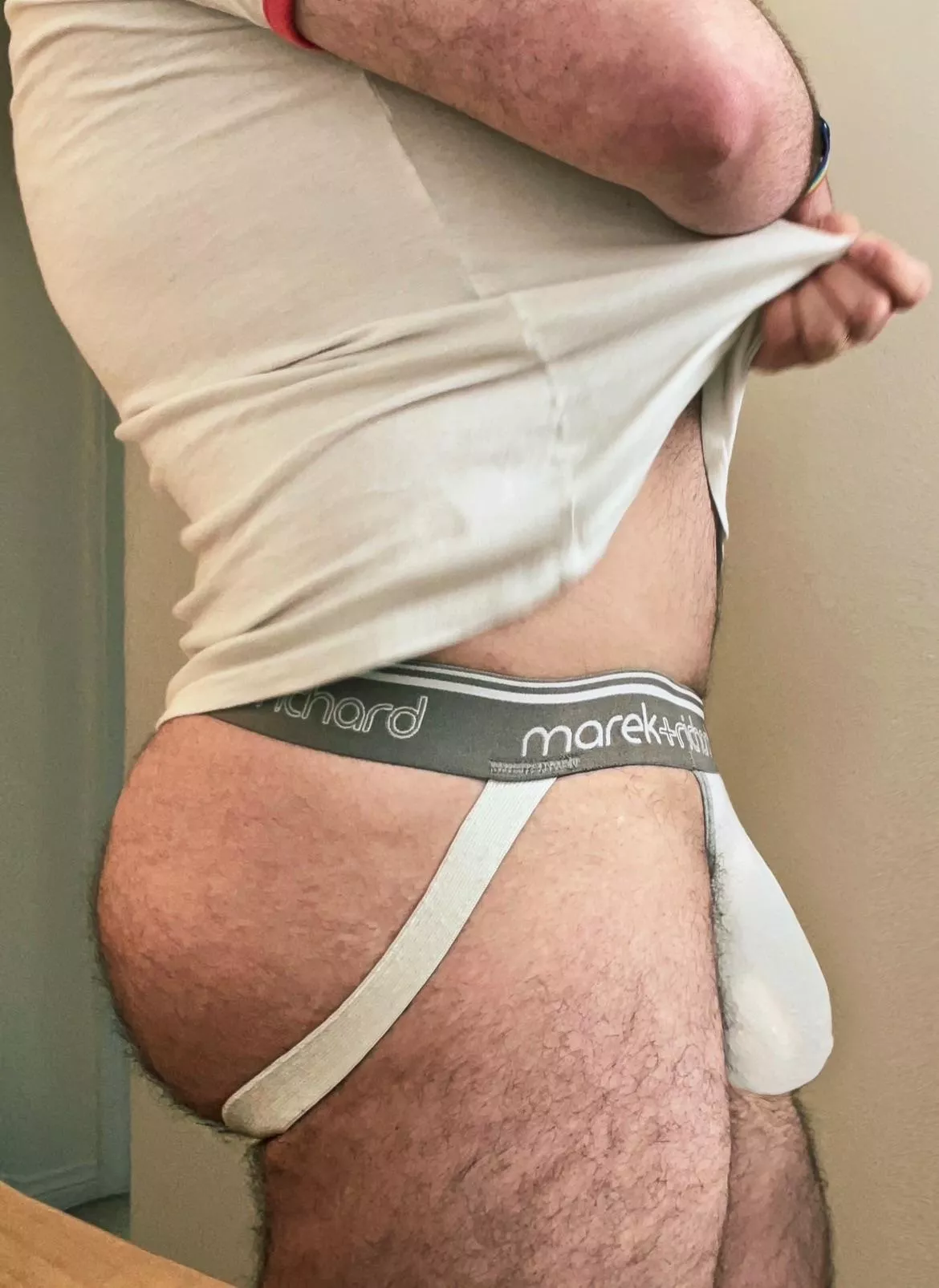 (32) You can see the whole outline with this white jock 
