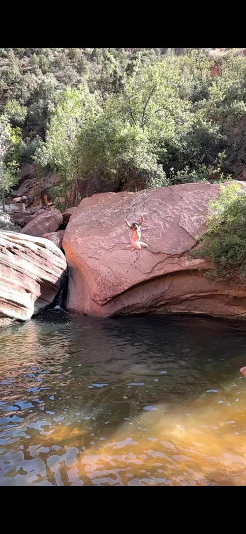 Jumping in the naked fairy pools 