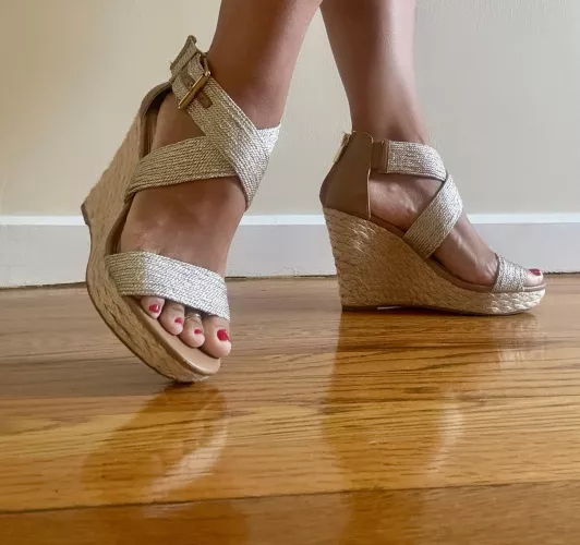 Muted gold, rear zip espadrille wedges 