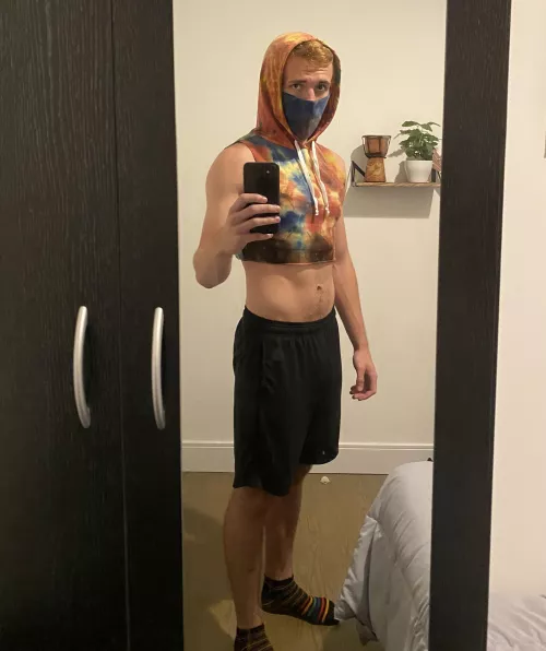 Todays Pride from home outfit made me feel like a gay character from Street Fighter