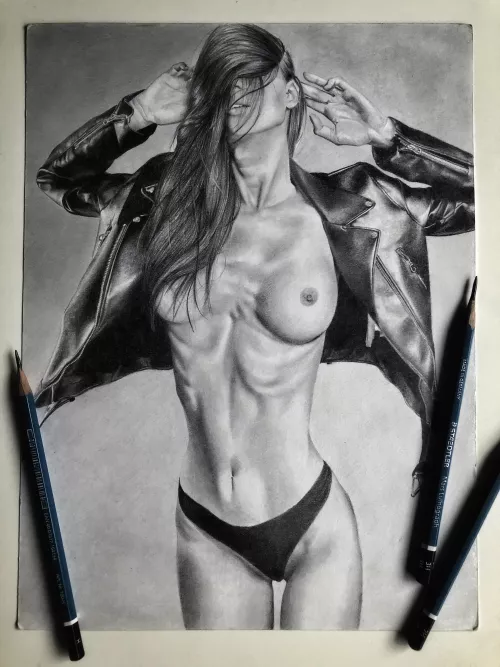 Ana in leather, graphite drawing by me