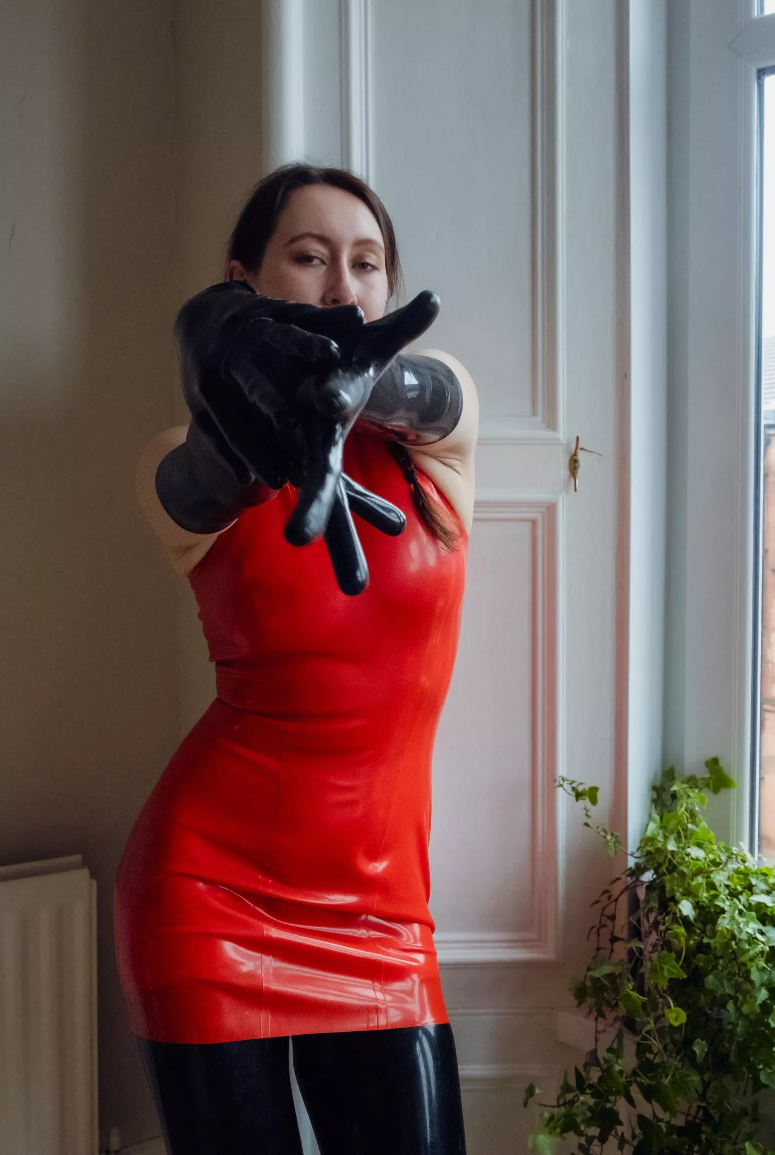 Nothing is more sexy than a red latex dress 