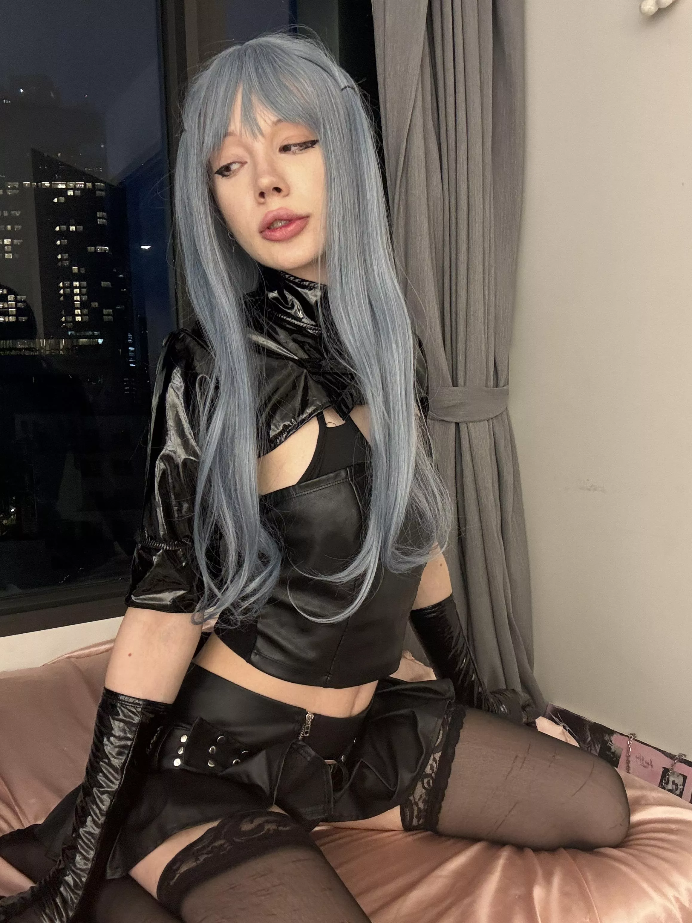 pvc + leather + nylon outfit
