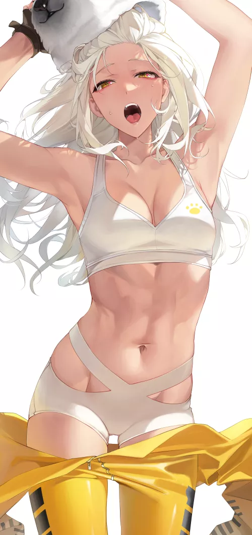 White hair , Muscle Girl, Abs