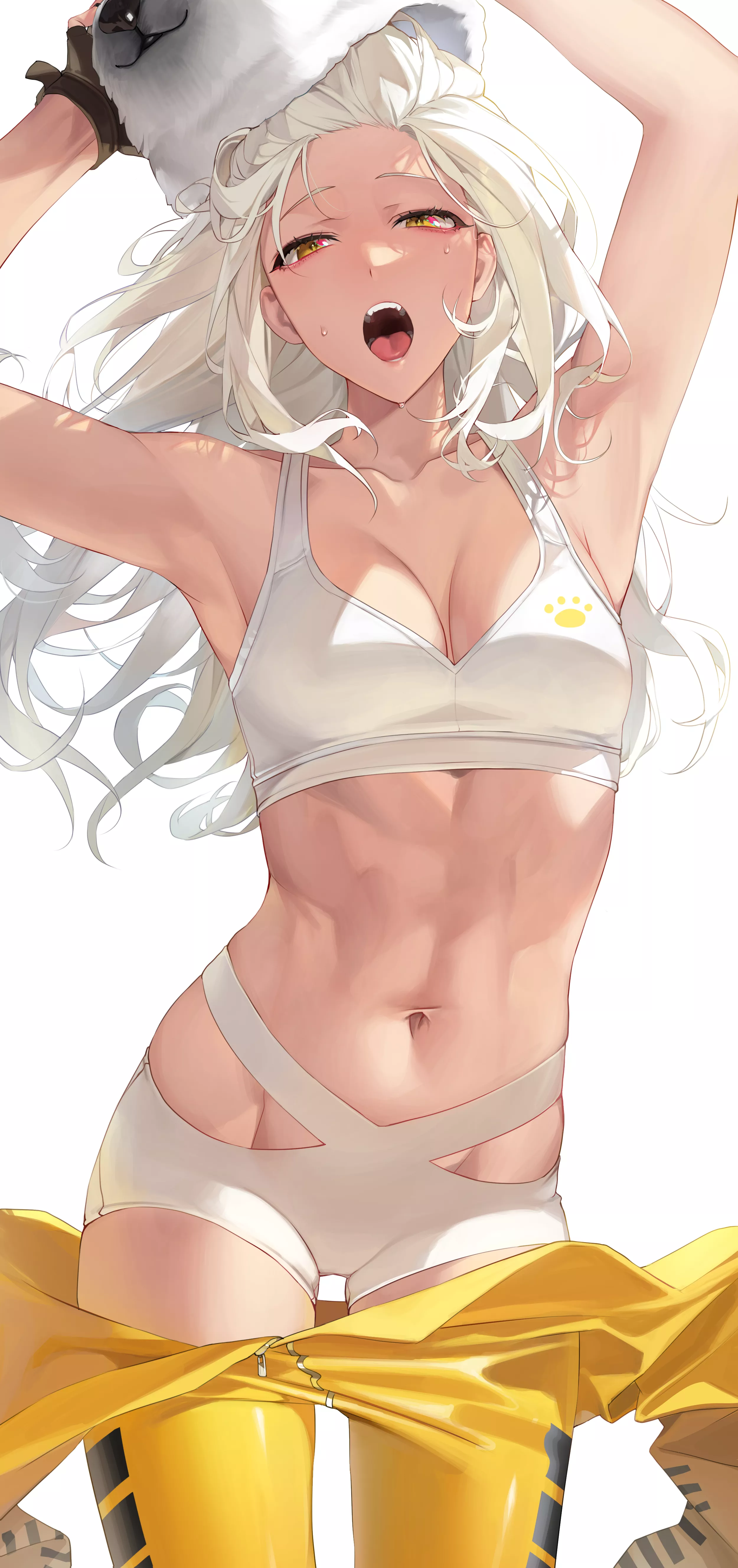 White hair , Muscle Girl, Abs