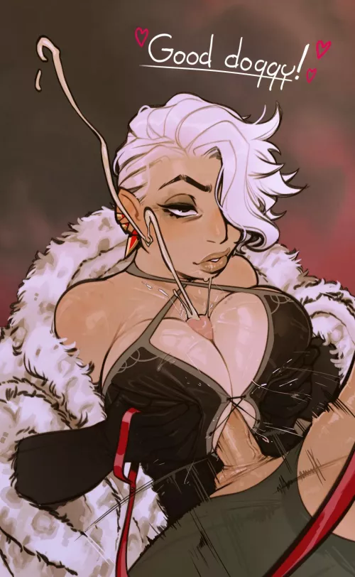 Giving her good doggy a treat