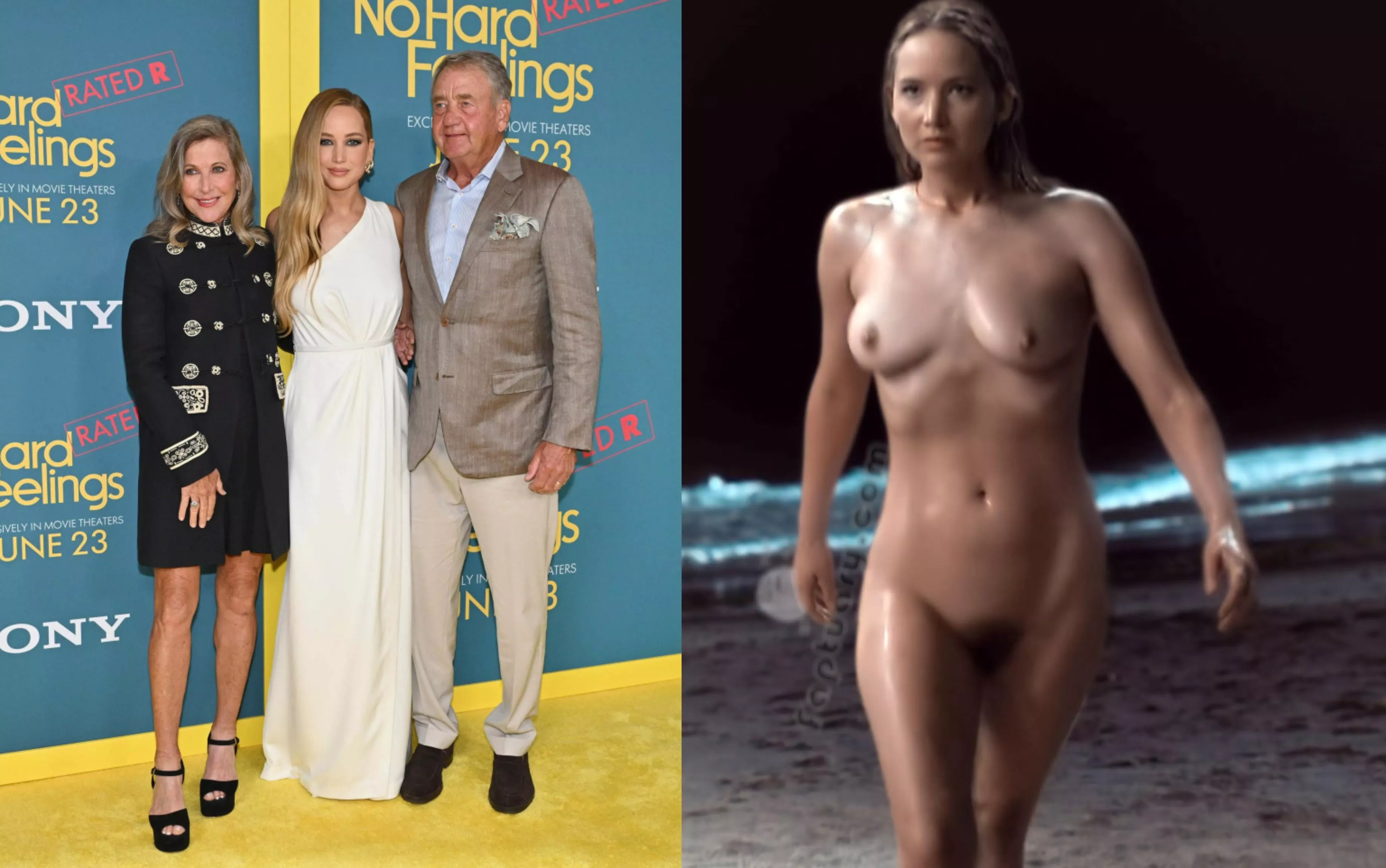 Jenifer Lawrence No hard feelings premiere (with her parents) on/off