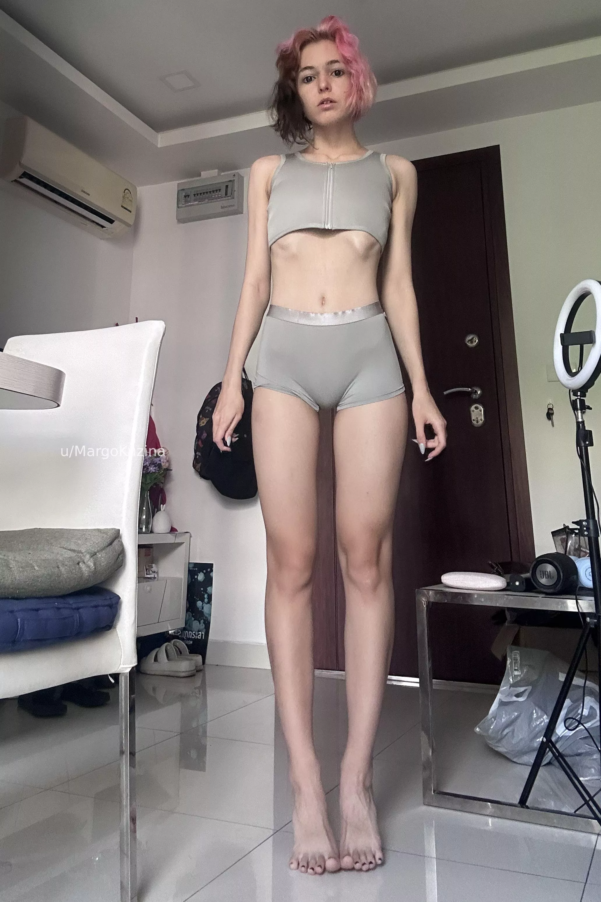 just today (still a little sleepy in the photo) got these panties and a breast binder