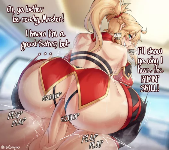 Mordred putting her B-rank in Riding to good use