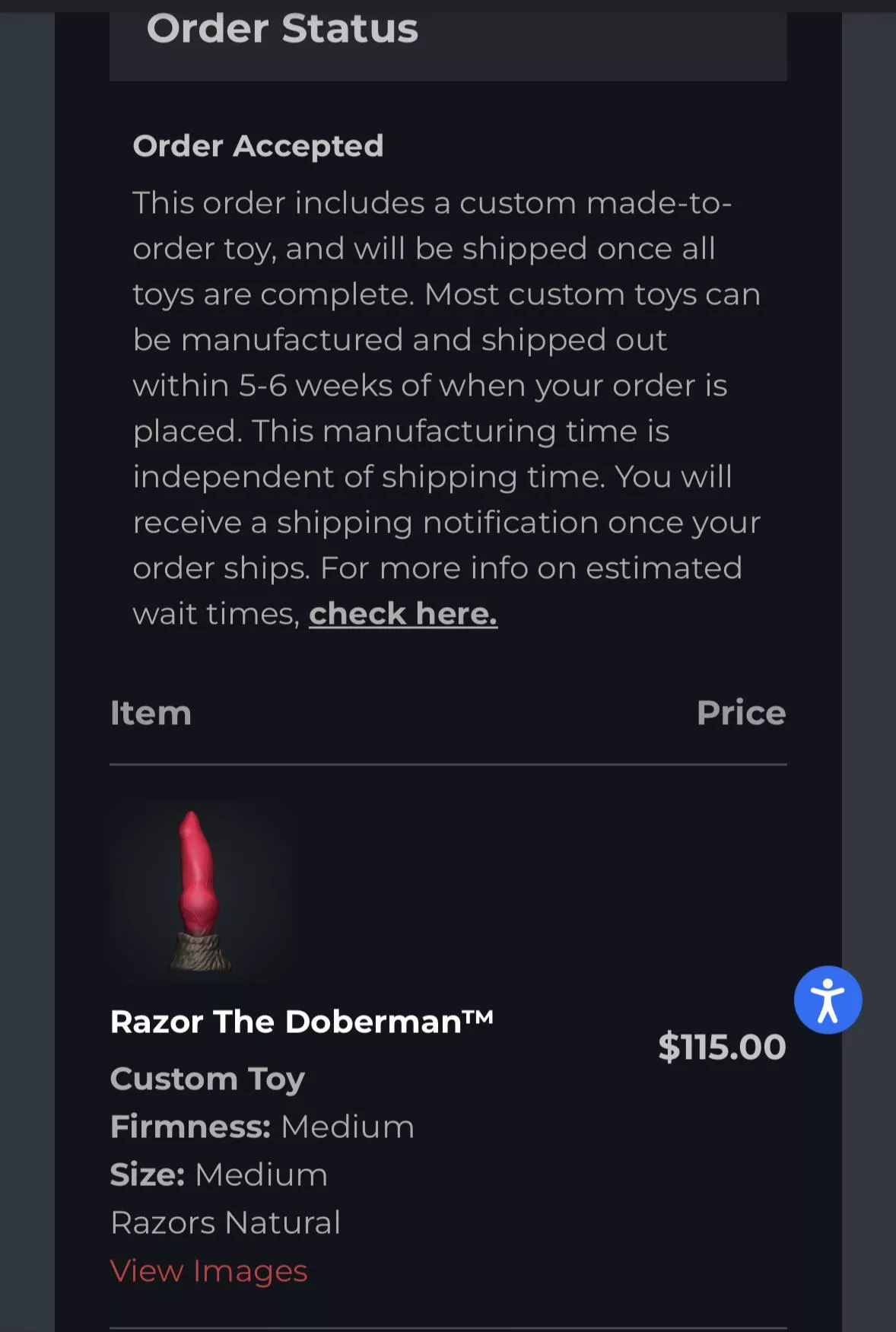 So I was just checking my first order to check for an update…