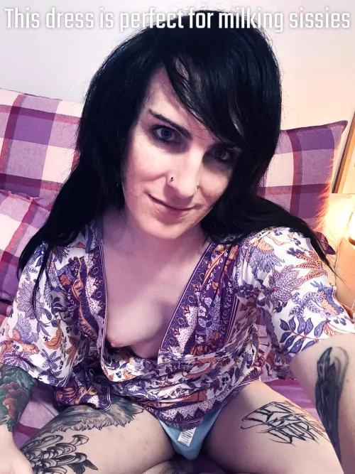 This dress is perfect for milking sissies.