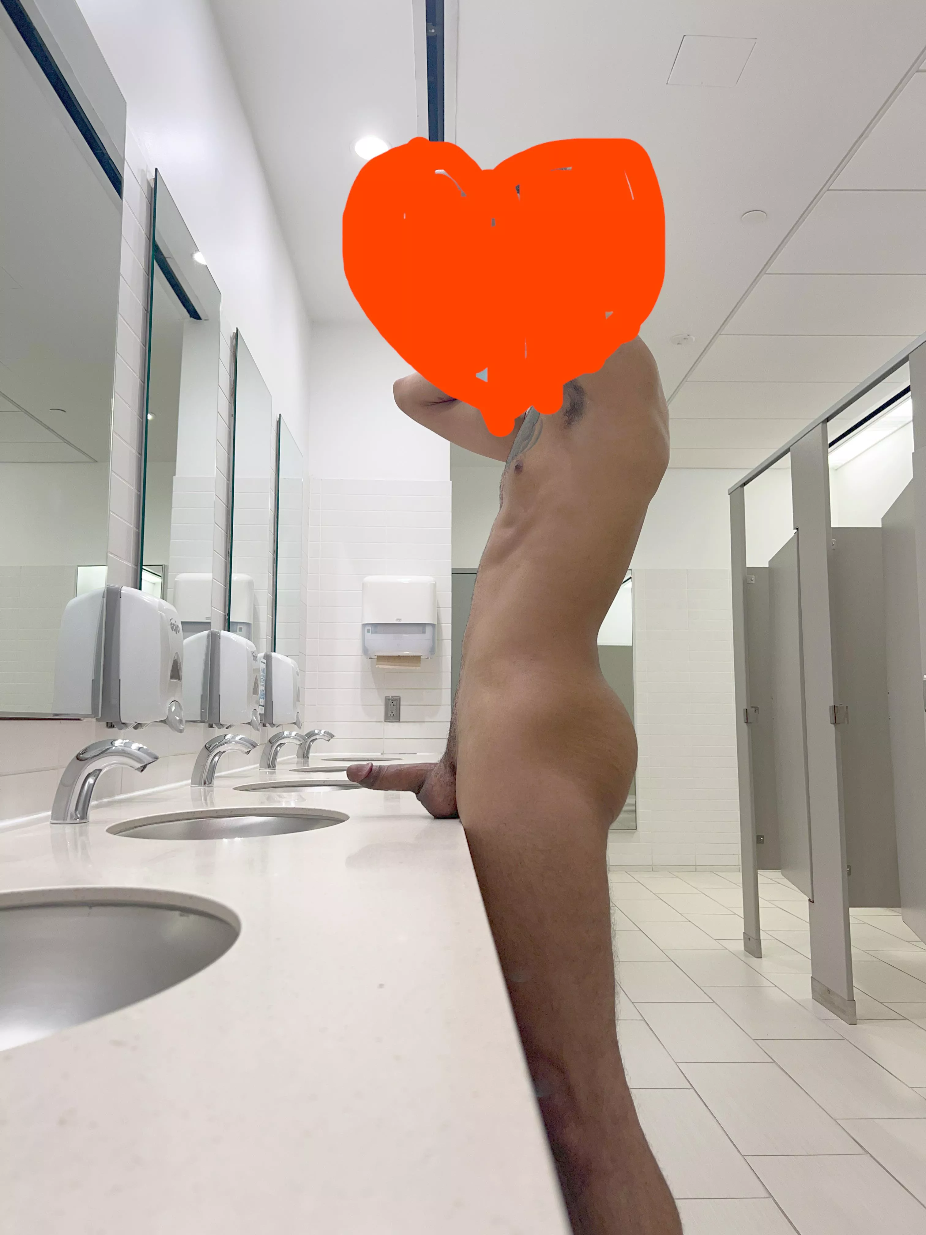 Quick photo op in the campus restrooms, 