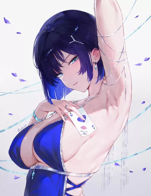 Yelan in sexy blue outfit