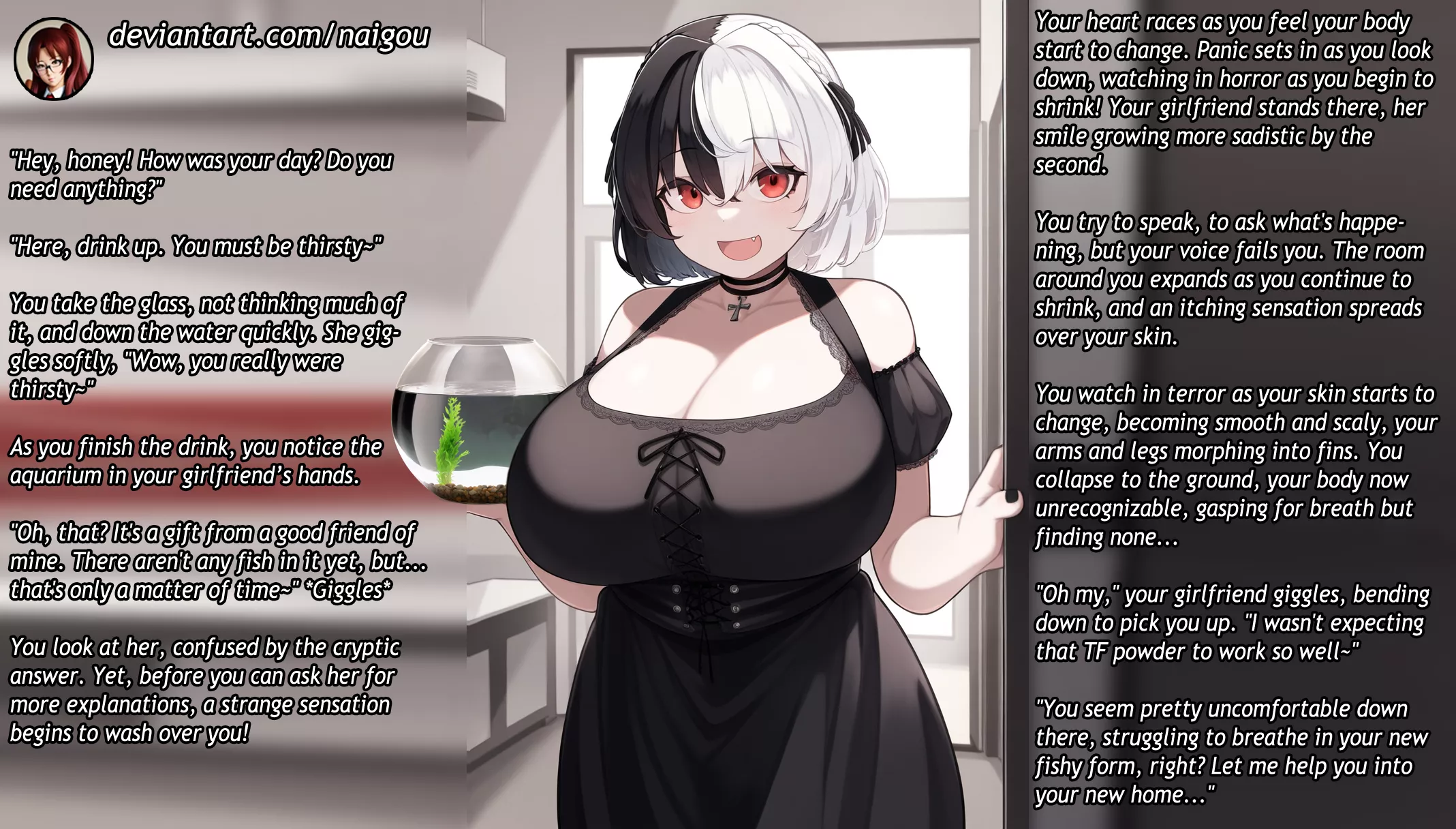 Turned into a fish by your gf! Part1 [COMMISSION] [femdom][fish TF][transformation][cuckold][lesbian][petplay][domination]