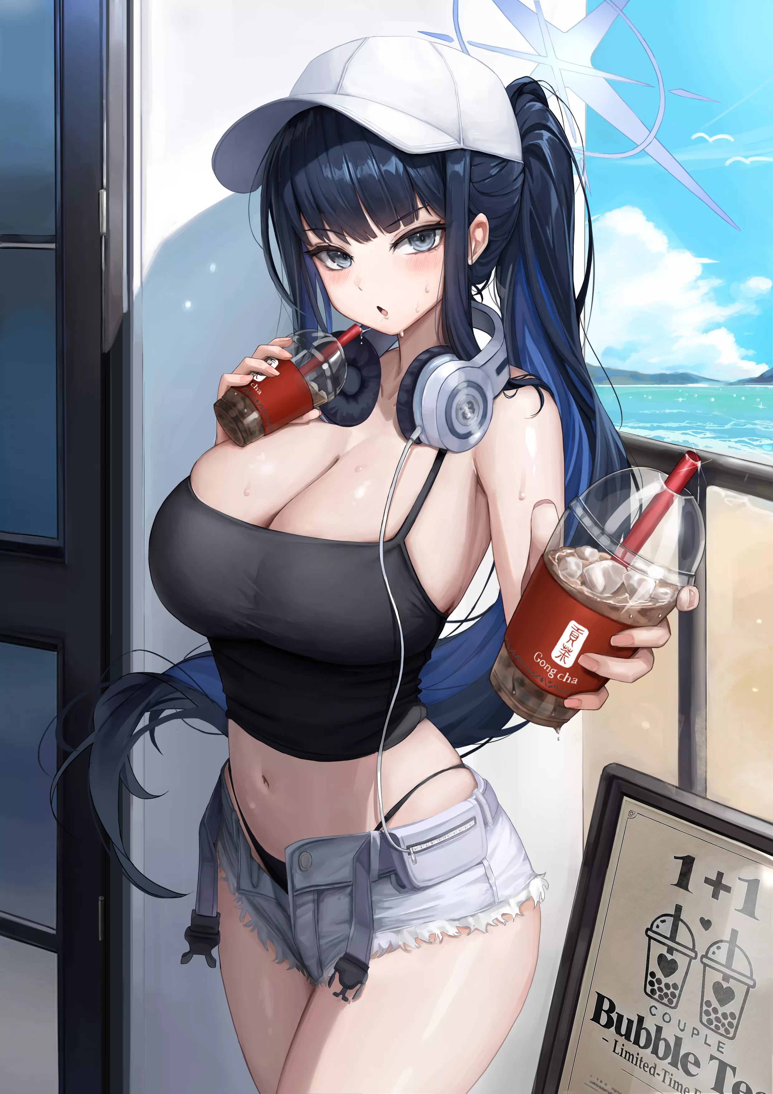 Saori offering us some bubble tea (Drizz) [Blue Archive]