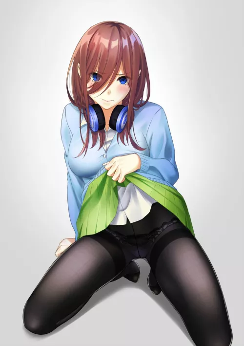 Miku Nakano On Her Knees Lifting Up Her Skirt (Quintessential Quintuplets)
