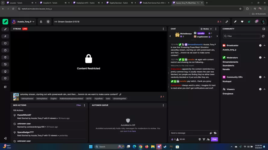 hello a as of the 6th of this month I have been unable to mod for a streamer I frequent, I am able to interact with chat and watch vods but am unable to view his streams while he is live. it's showing I am not following him and he has not blocked or ban