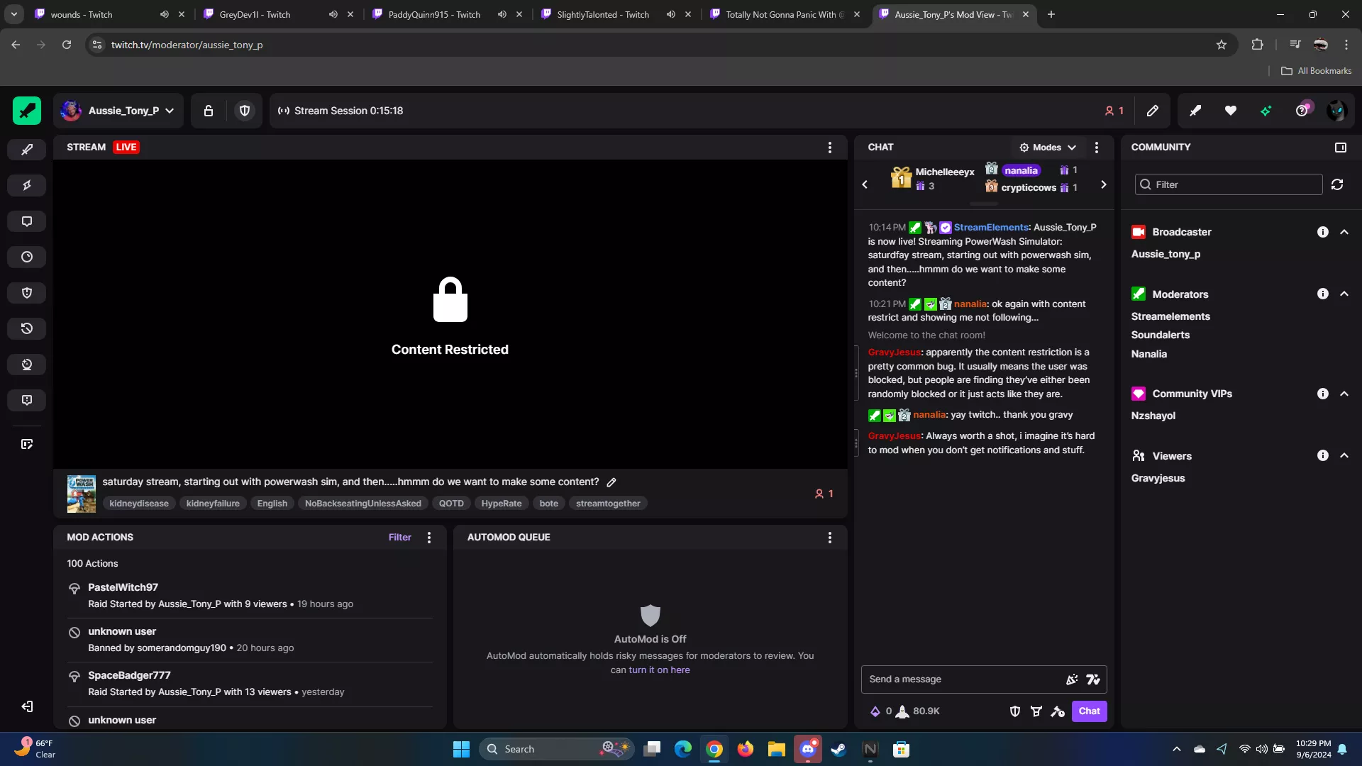 hello a as of the 6th of this month I have been unable to mod for a streamer I frequent, I am able to interact with chat and watch vods but am unable to view his streams while he is live. it's showing I am not following him and he has not blocked or ban
