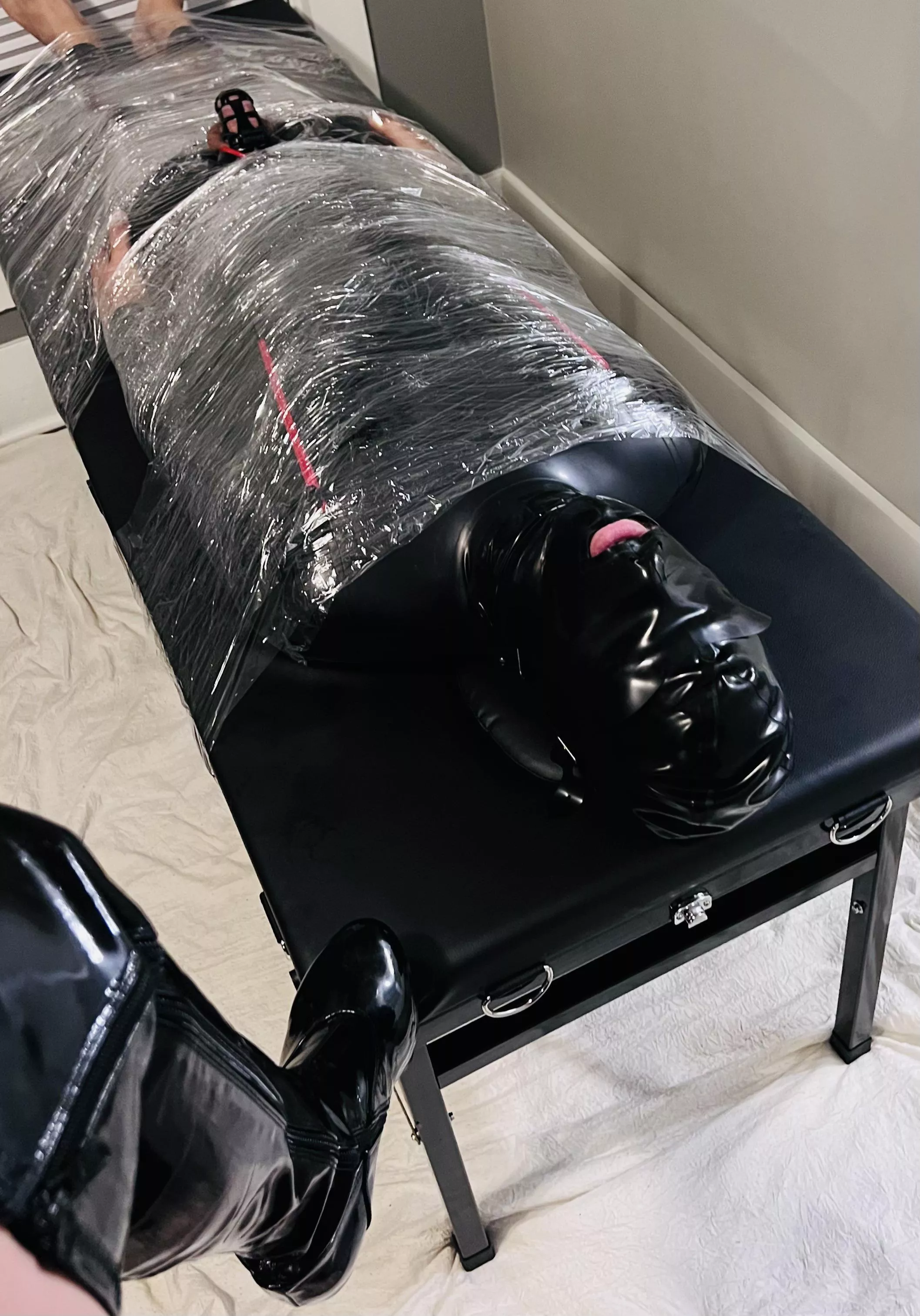 Secured to the table and ready to be teased