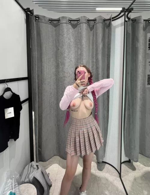 Want to suck my breasts right in the fitting room