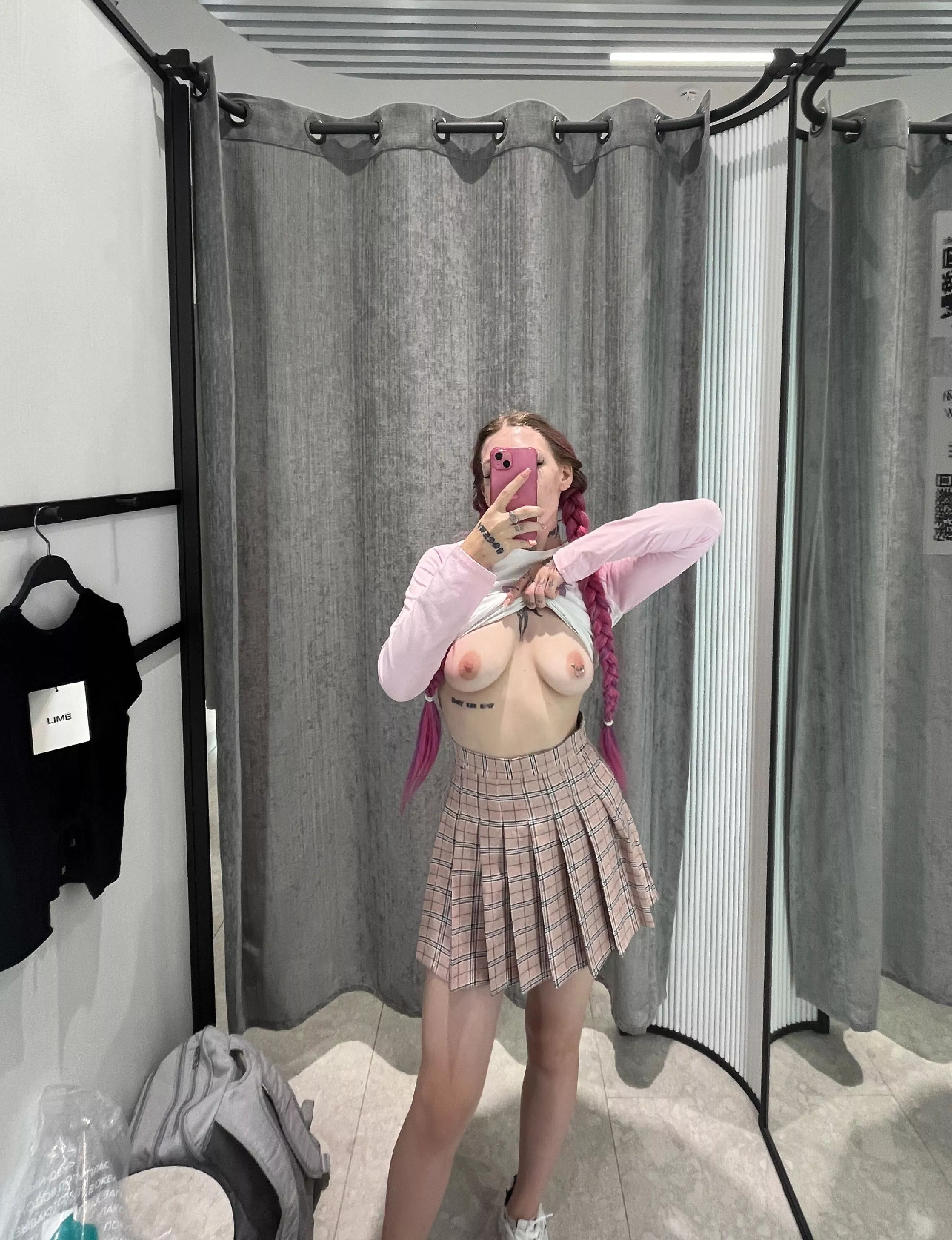 Want to suck my breasts right in the fitting room