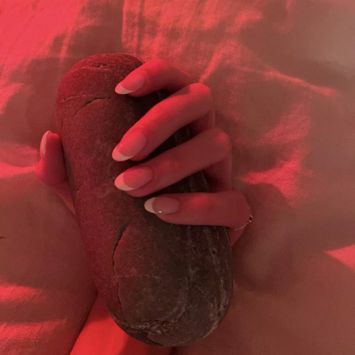 fresh French mani on natural long nails & my favorite souvenir from the beach this summer 💋