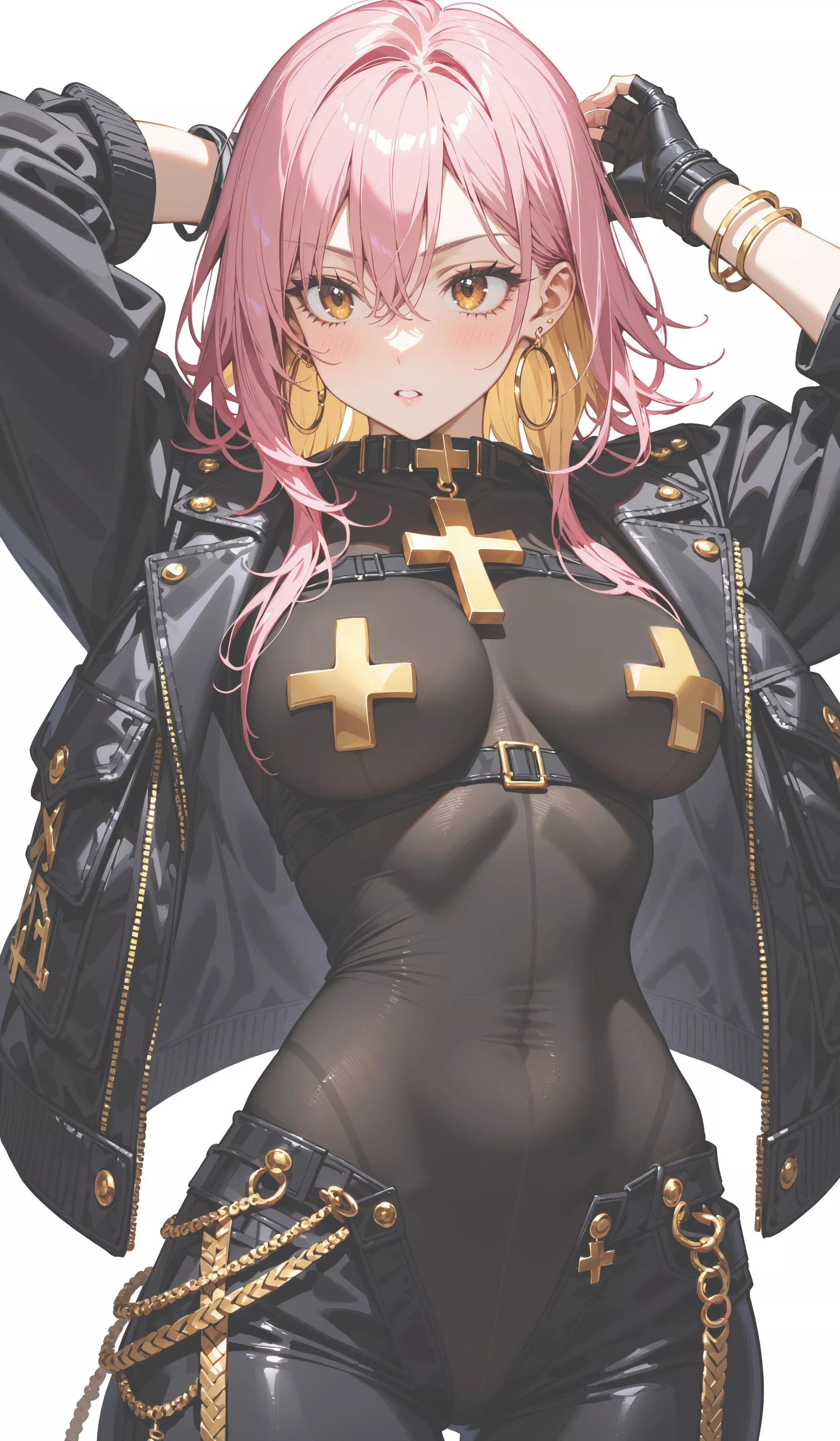 Full Body Stocking under her Leather Outfit 