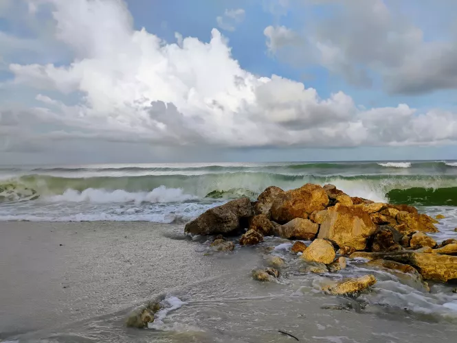 Crashing surf in Naples (FL, not Italy). High surf this week (for this region, at least) because of Hurricane Francine in the upper Gulf of Mexico. 