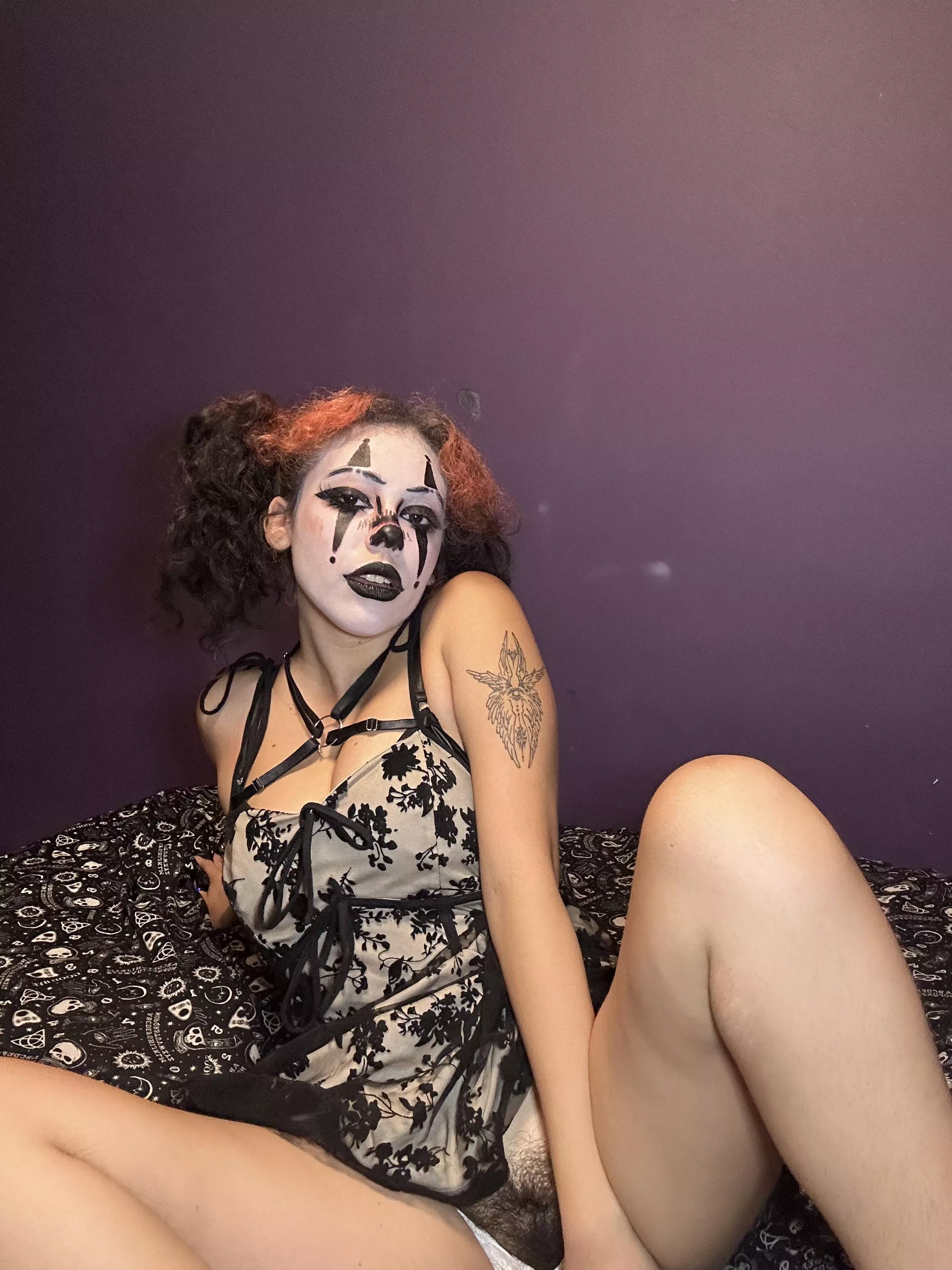 Curvy and Hairy Goth Clown Girl