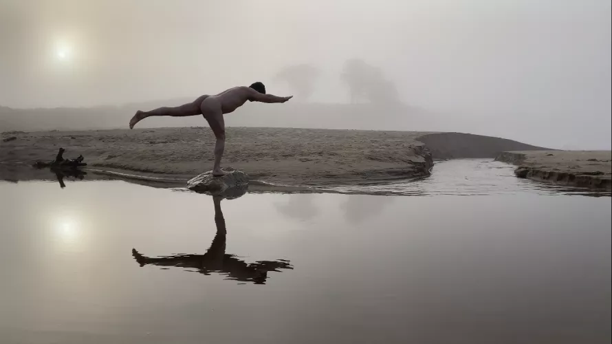 In the fog at the beach