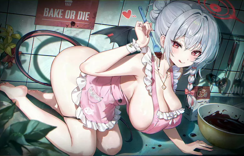 Naked apron Haruna [Blue Archive]