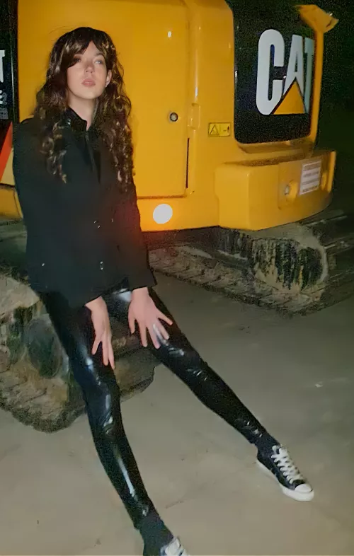 To the park for a night walk in catsuit 