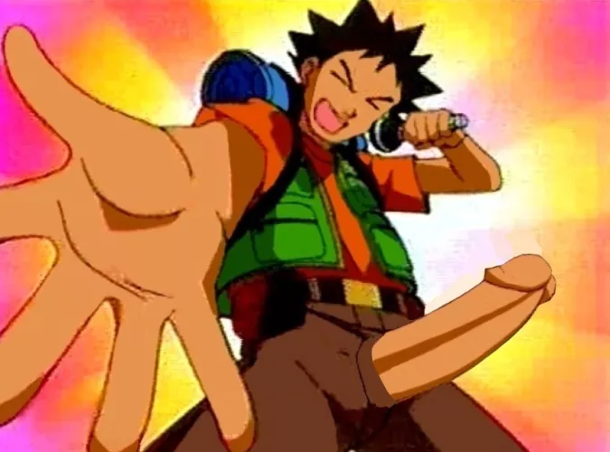 Brocks favorite pokemon is the one between his legs. [Artist unknown]