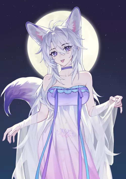 Fox in a translucent dress
