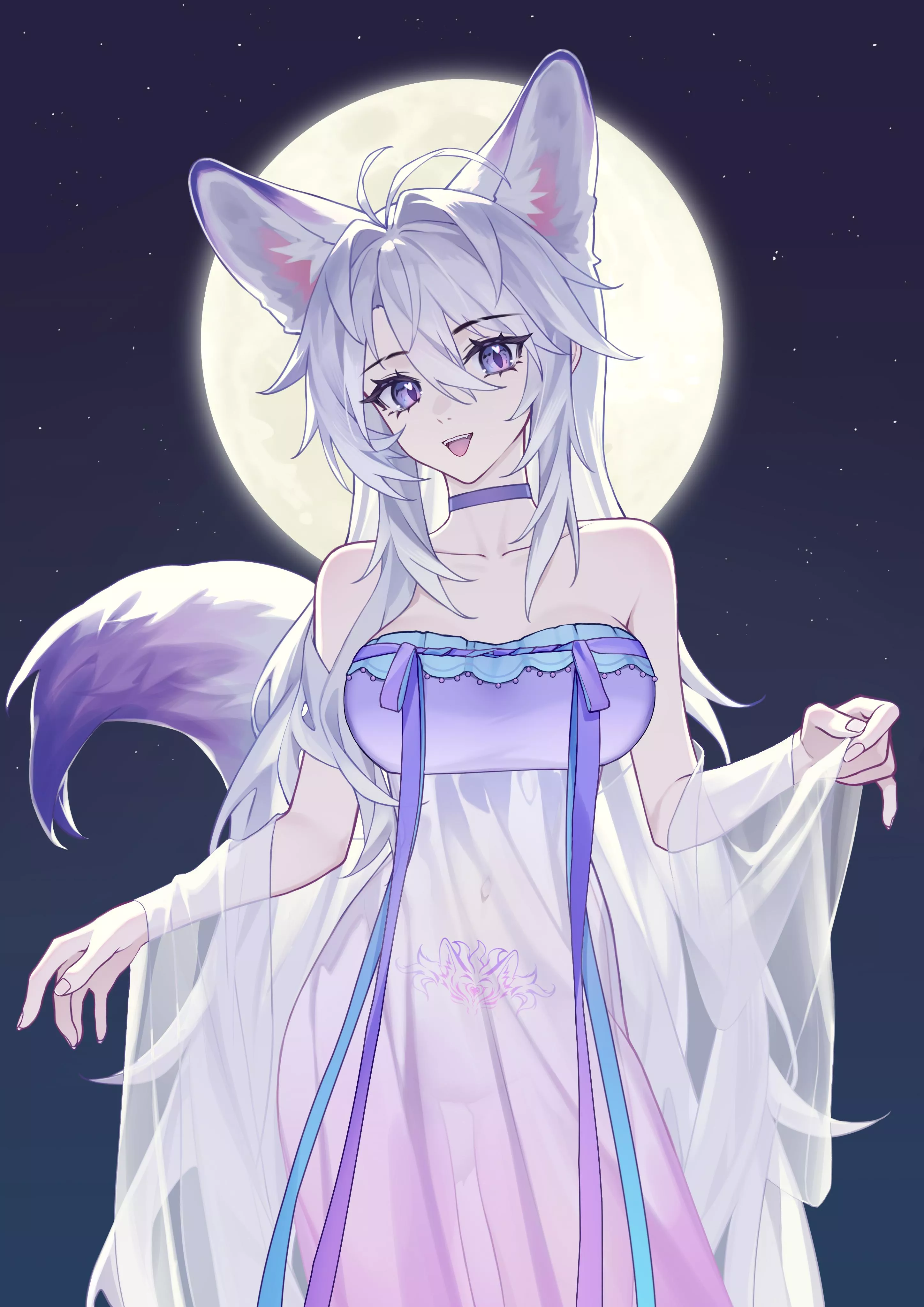 Fox in a translucent dress