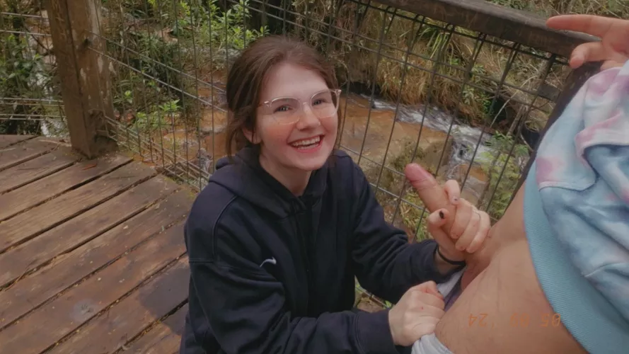 With my hand around his cock by a river :P x