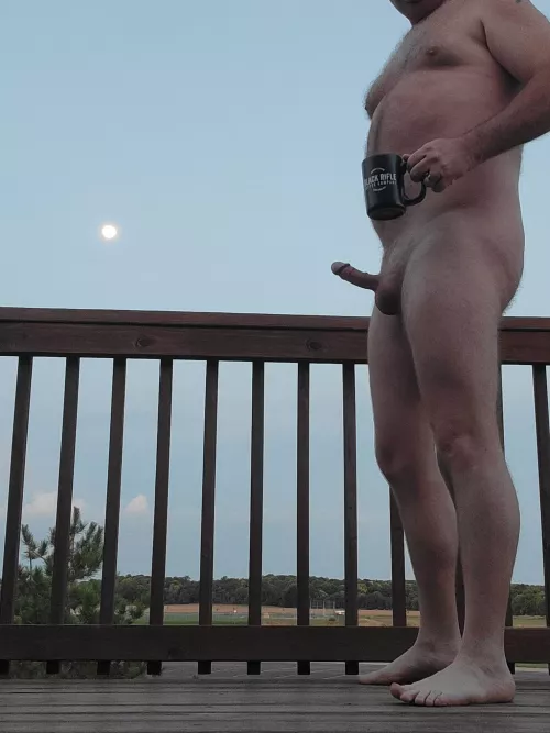 Early morning coffee with the full moon out