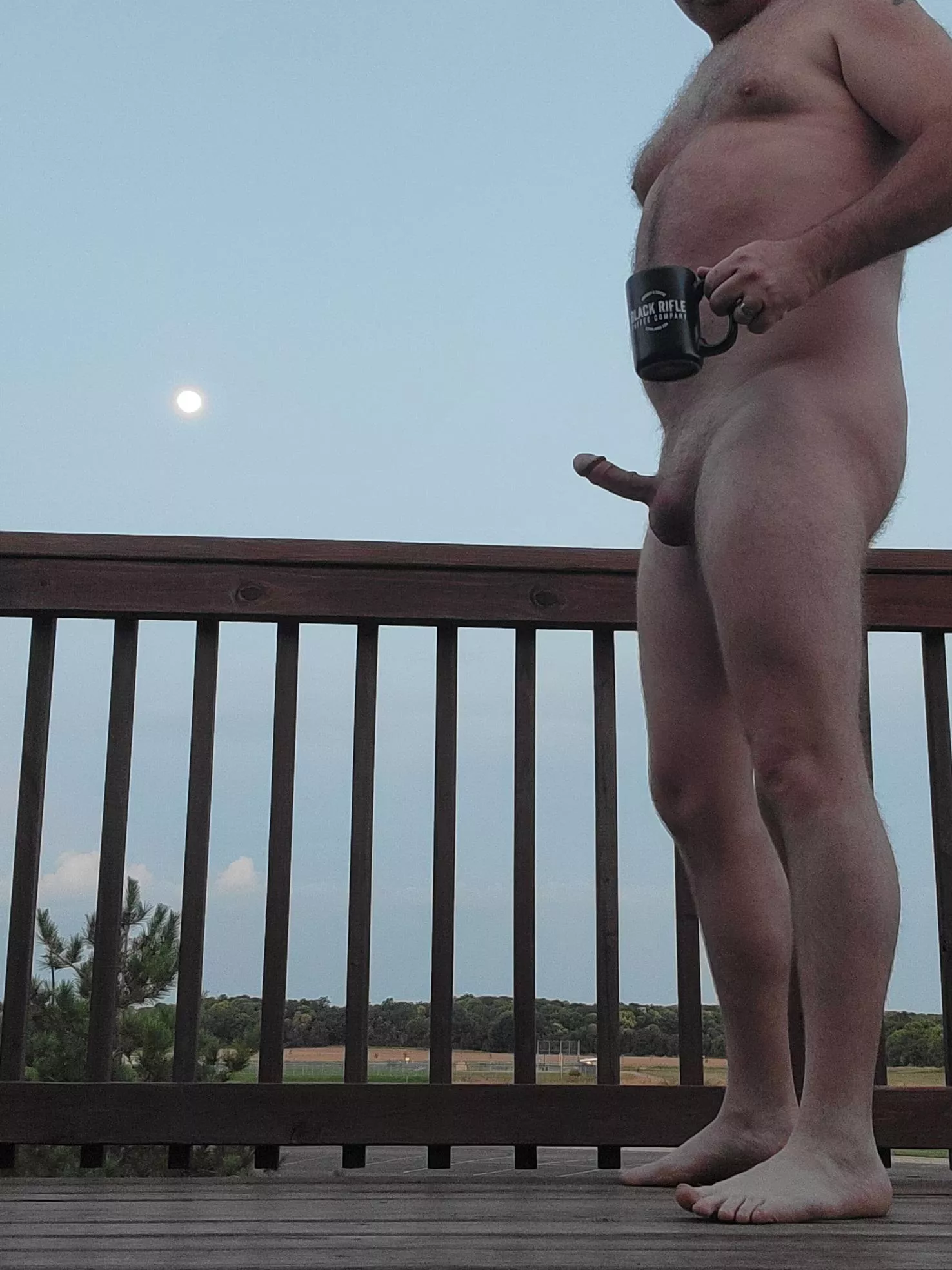Early morning coffee with the full moon out