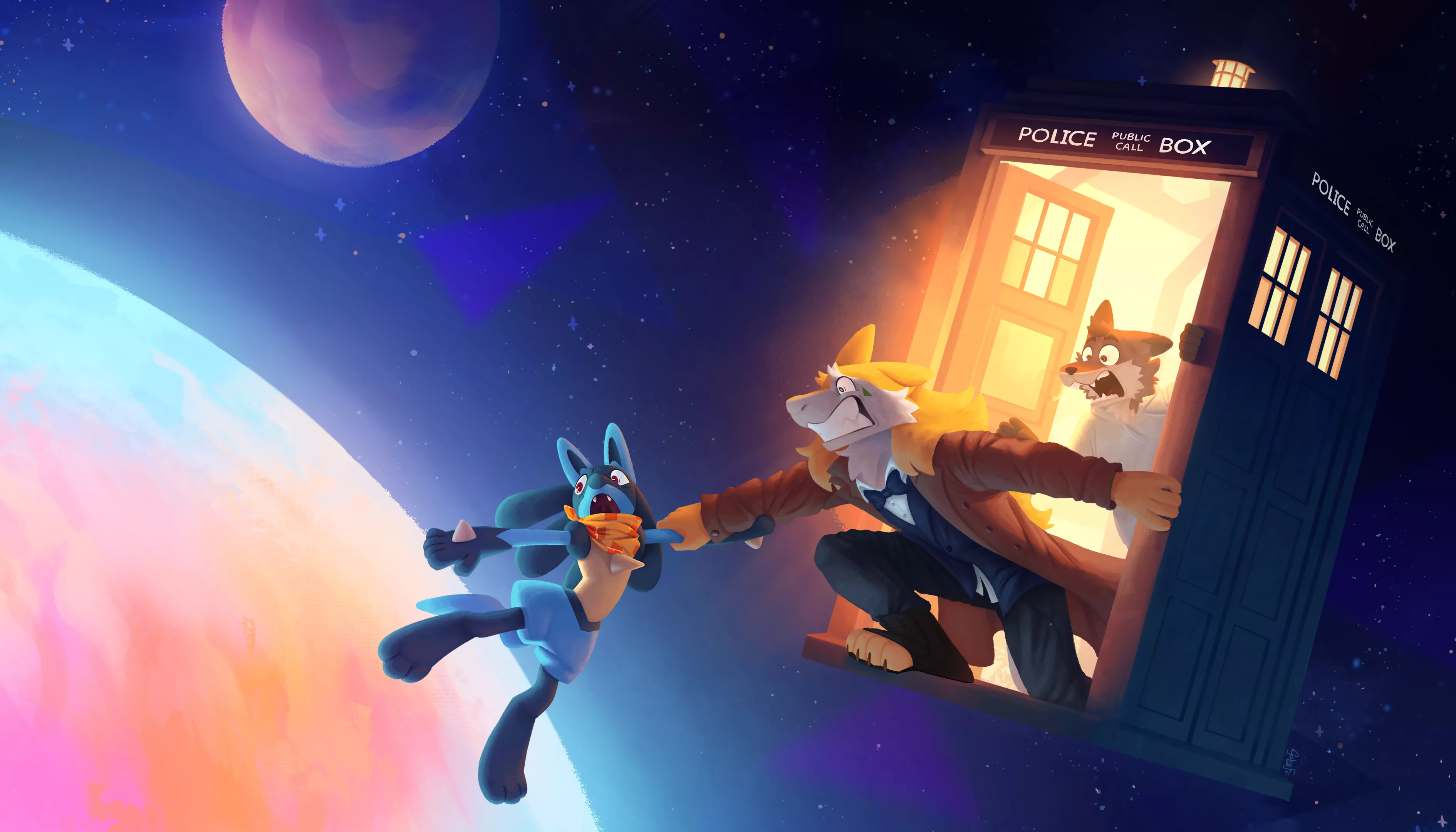 HOLD THAT LUCARIO! (Art made by me, as a birthday gift to a friend)